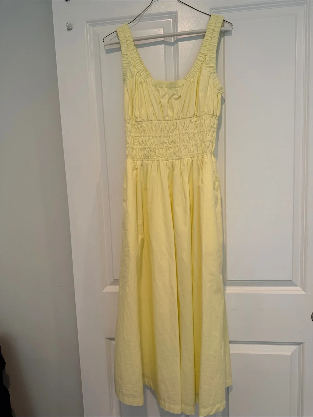 LOFT Pale Yellow Smocked Midi Sundress